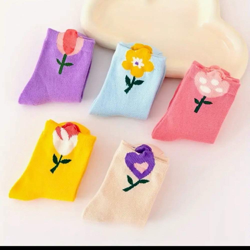 Girl's Cute Floral Sock- 5Pairs - Picture 6 of 6
